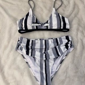Striped high waisted bikini